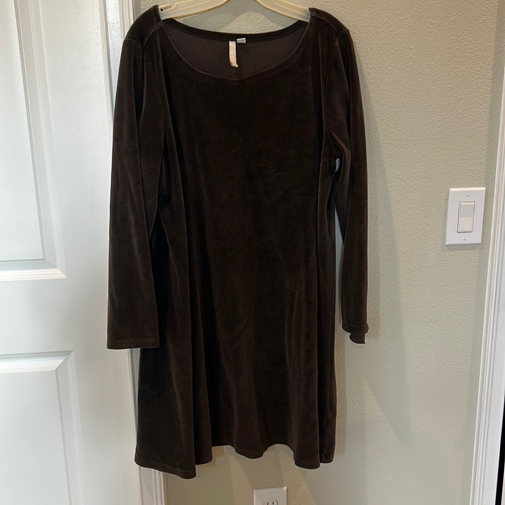 Pure Jill (J. Jill) brown crushed velour long sleeve A-line dress (fair)